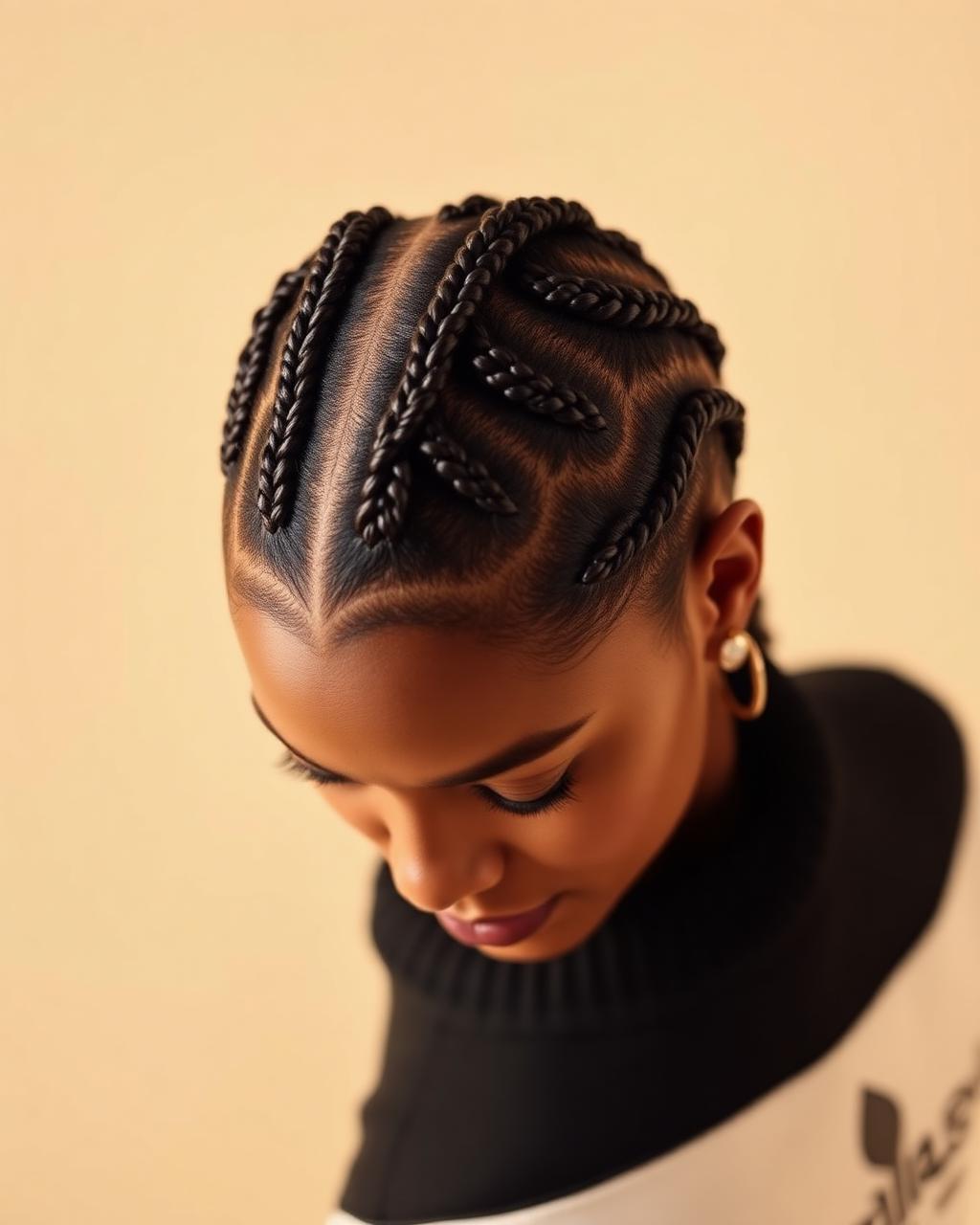 Placeholder image: sculpted feed-in cornrow pattern — replace with portfolio photograph